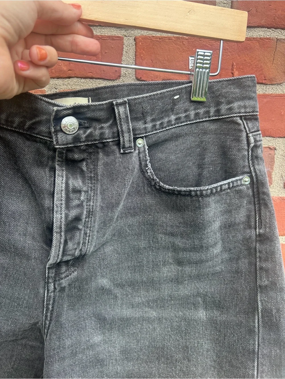 Madewell Washed The Brynn Long Black Denim High-Rise Cutoff Shorts